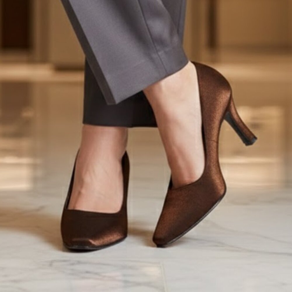 Stuart Weitzman Bronze Brown Satin Pump Heels